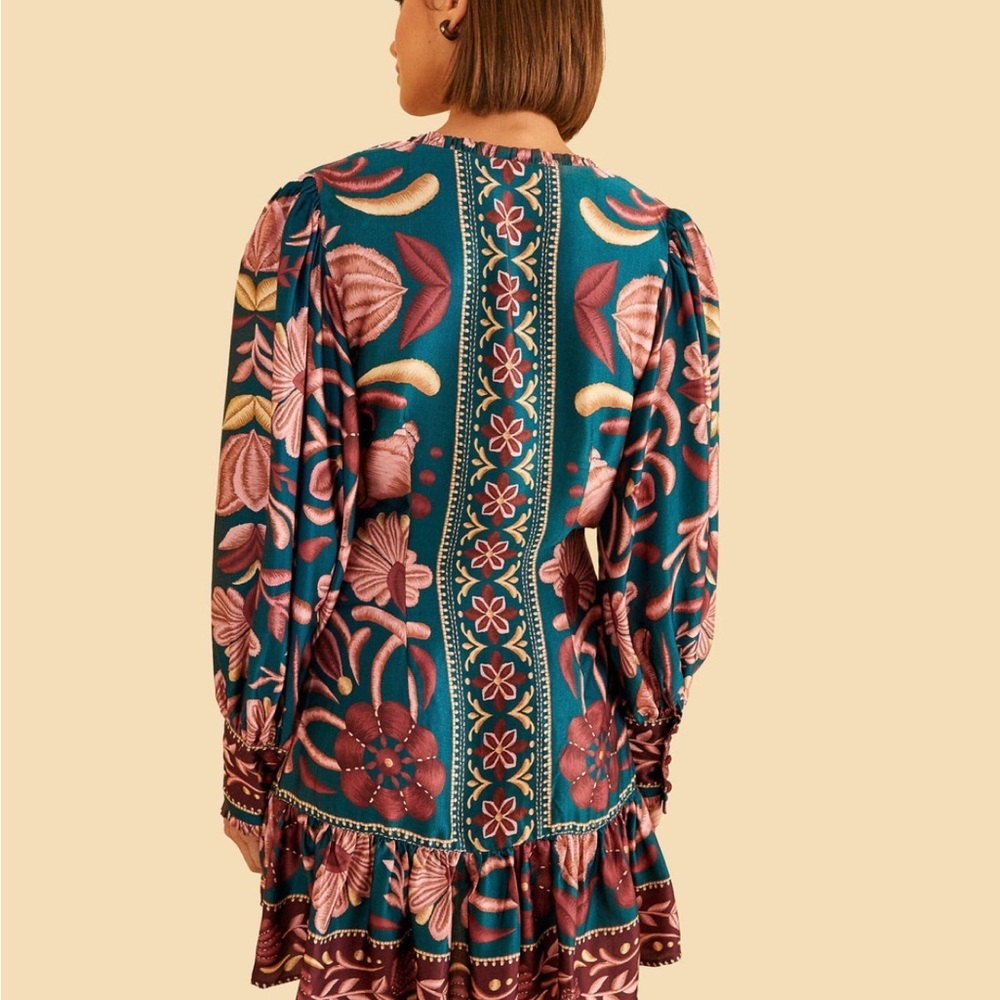Farm Rio Teal Seashell Tapestry Lenzing™ Ecovero™ Viscose Mini Dress 🐚 - Picture 4 of 10